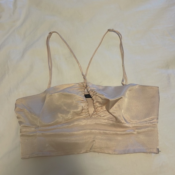 Zara Cut Out Satin Effect Crop Top - Picture 4 of 5